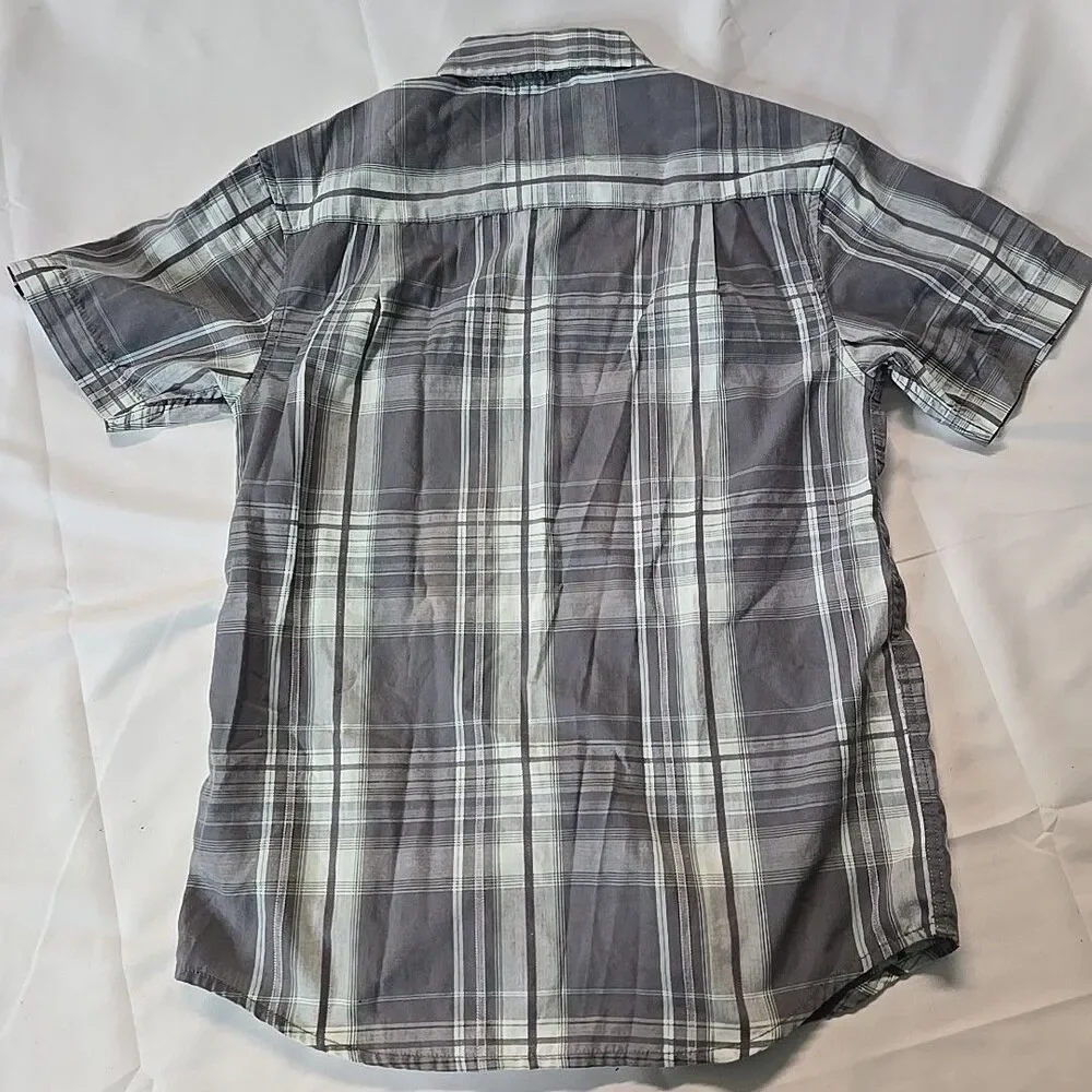 Airwalk Boys Short Sleeve Button Up Shirt Gray Plaid 8 Y2K Skater Streetwear